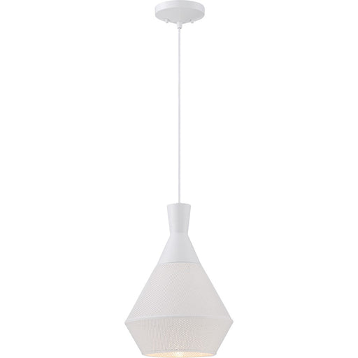 Nuvo Lighting Jake 1-Light Pendant | Transitional Glacier White Perforated Metal Shade | Kitchen Island & Dining Room | 11 x 15.38 in, 860 | Model 62-481