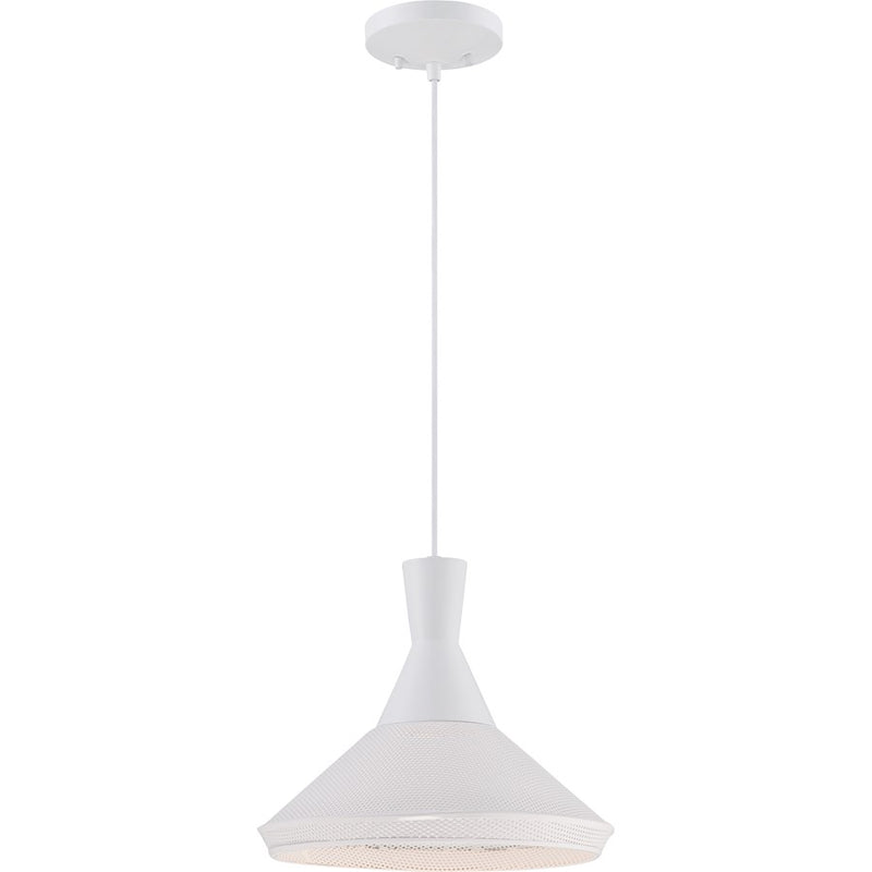 Nuvo Luger 13in 1-Light Pendant | Transitional Glacier White Perforated Metal | Kitchen Island & Dining Room | 13.25 x 13.25 x 11.12 in | Model 62-482