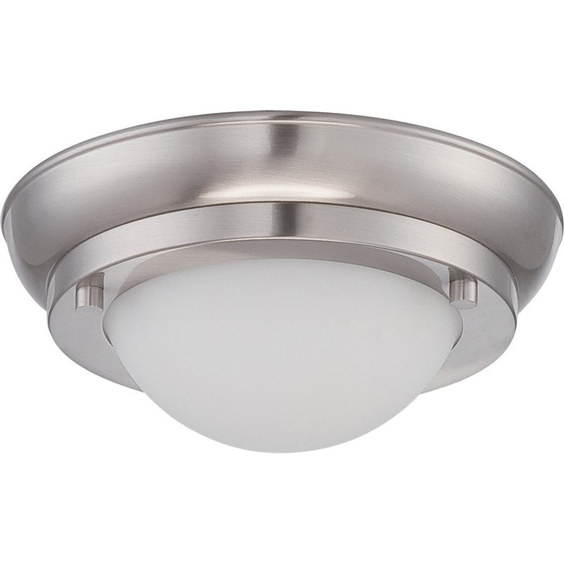 Nuvo Poke 6.5in 1-Light LED Flush Mount | Transitional Brushed Nickel and Satin White Glass | Hallway & Bathroom | 6.5 x 6.5 x 2.75 in | Model 62-511