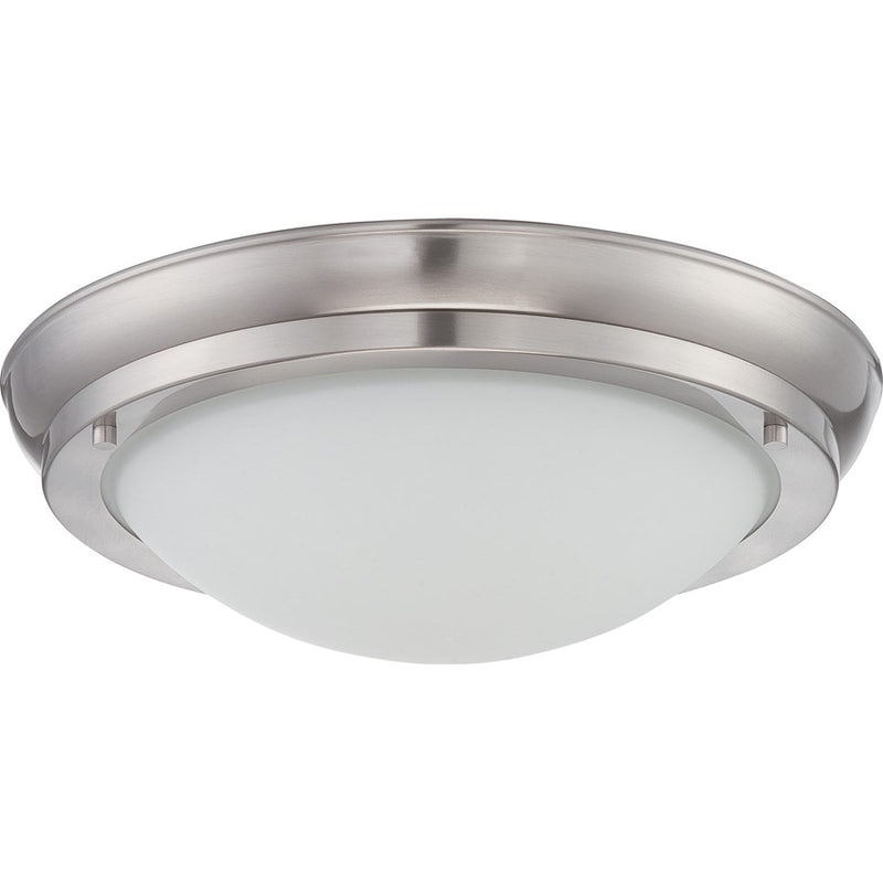 Nuvo Poke 9.62in 1-Light LED Flush Mount | Transitional Brushed Nickel and Satin White Glass | Bedroom & Hallway | 9.62 x 3.62 in | Model 62-514