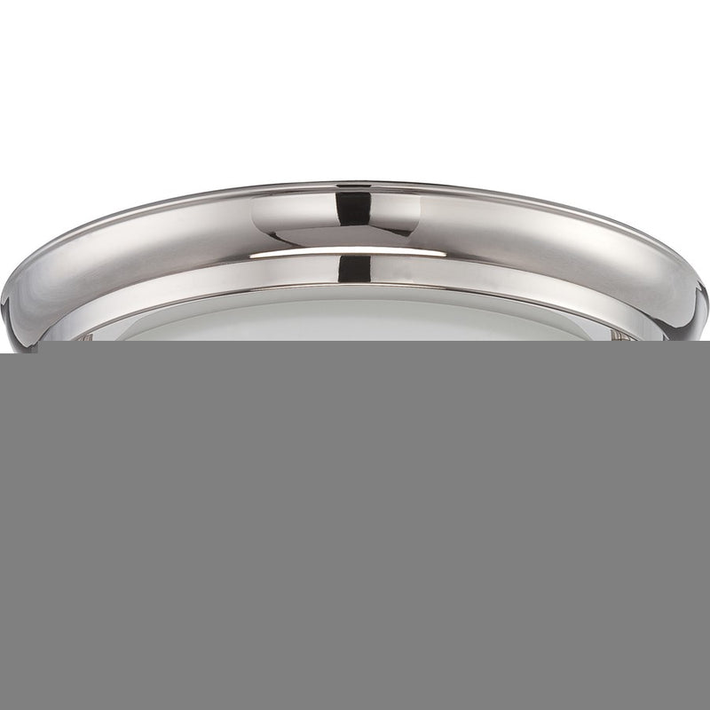 Nuvo Poke 9.62in 1-Light Flush Mount | Transitional Polished Nickel and Satin White Glass | Bathroom & Hallway Ceiling Light | 1150 Lumens | Model 62-516
