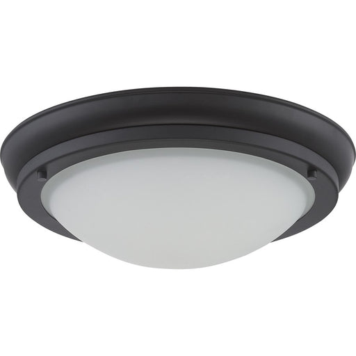Nuvo Poke 12in 1-Light LED Flush Mount | Transitional Aged Bronze and Satin White Glass | Hallway & Bathroom Ceiling Light | 12 x 12 x 3.75 | Model 62-518