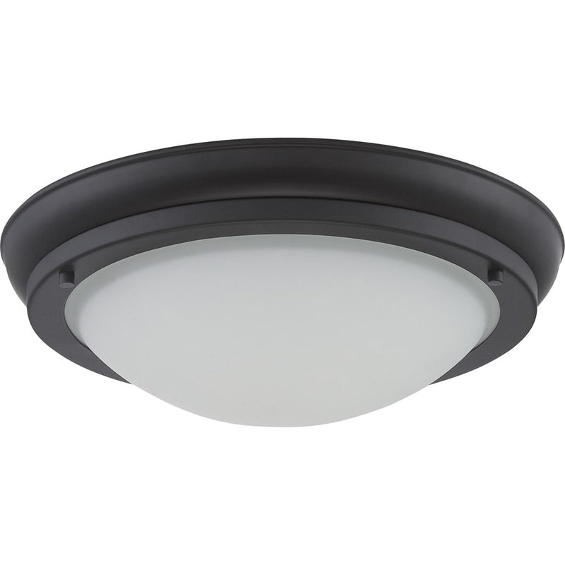 Nuvo Poke 12in 1-Light LED Flush Mount | Transitional Aged Bronze and Satin White Glass | Hallway & Bathroom Ceiling Light | 12 x 12 x 3.75 | Model 62-518