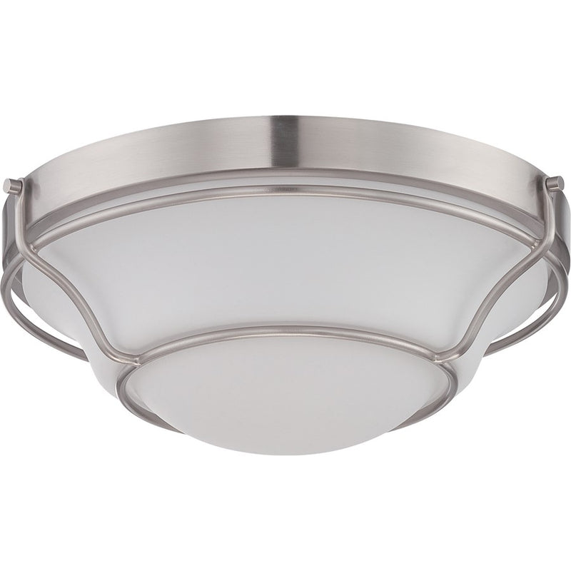 Nuvo Baker 13in 1-Light LED Flush Mount | Transitional Brushed Nickel and Satin White Glass | Bedroom & Hallway | 13 x 5 in | Model 62-527