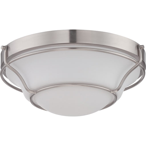 Nuvo Baker 13in 1-Light LED Flush Mount | Transitional Brushed Nickel and Satin White Glass | Bedroom & Hallway | 13 x 5 in | Model 62-527