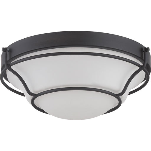 Nuvo Lighting Baker 13in 1-Light Flush Mount | Transitional Aged Bronze and Satin White Glass | Bedroom & Hallway | 13 x 13 x 5 in | Model 62-528