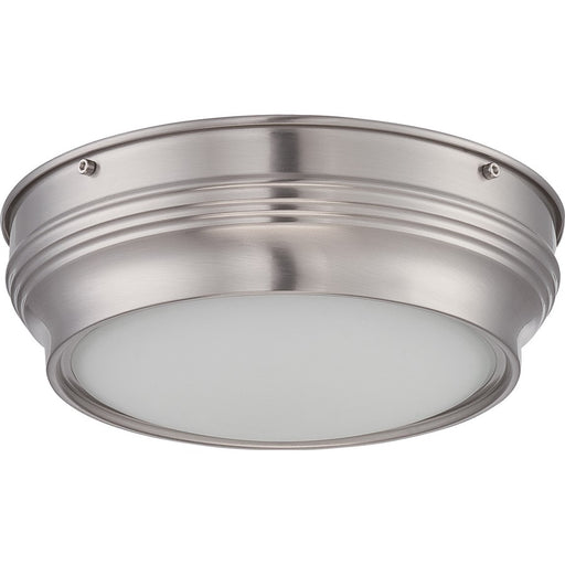 Nuvo Lark 9.75in 1-Light LED Flush Mount | Transitional Brushed Nickel and Satin White Glass | Bedroom & Hallway | 1150 Lumens, 2700-2200K | Model 62-531