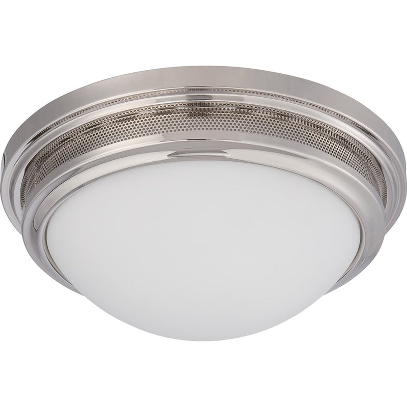 Nuvo Lighting Corry 13.25in 1-Light LED Flush Mount | Transitional Polished Nickel and Frosted Glass | Bedroom & Hallway | 13.25 x 5.25 in | Model 62-536