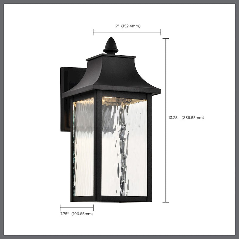 Nuvo Lighting Austen 13in 1-Light LED Outdoor Wall Sconce | Transitional Matte Black Die-Cast Aluminum and Clear Water Glass | Covered | Model 62-5997