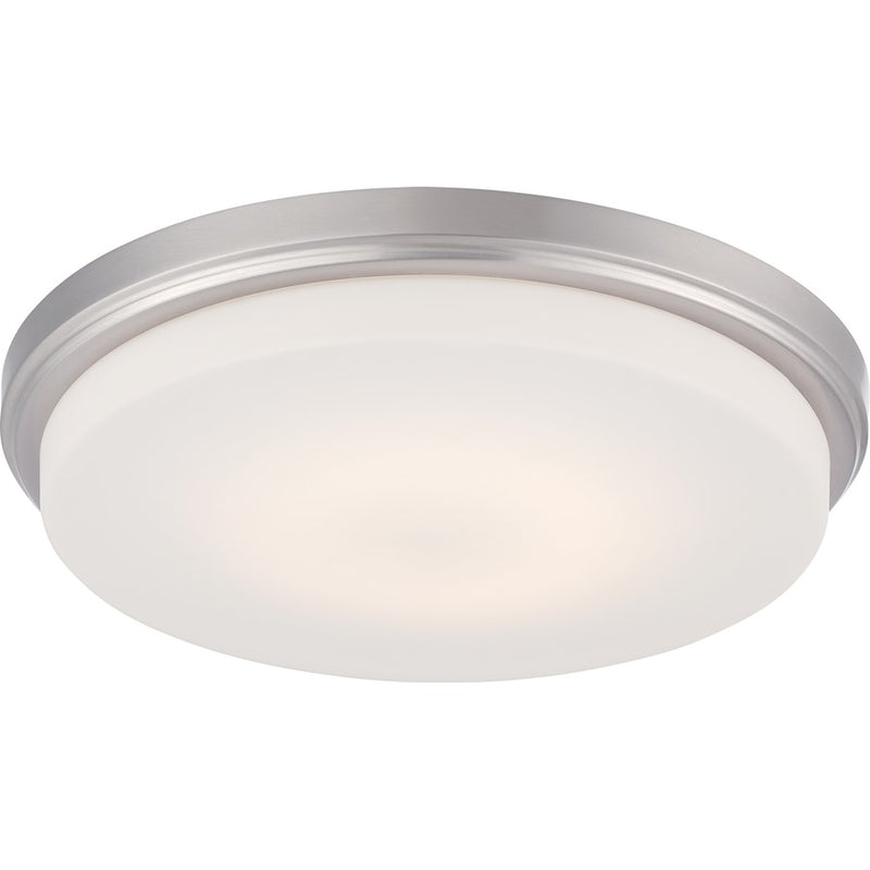 Nuvo Dale 13in 1-Light Flush Mount | Transitional Brushed Nickel and Opal Frosted Glass | Hallway & Bathroom | 13 x 13 x 2 in | Model 62-609