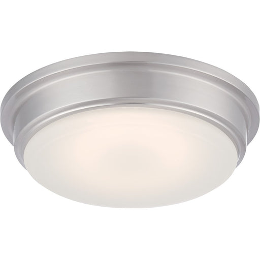 Nuvo Lighting Haley 13in 1-Light LED Flush Mount | Transitional Brushed Nickel and Frosted Glass | Hallway & Bathroom | 13 x 13 x 3.5 in | Model 62-611