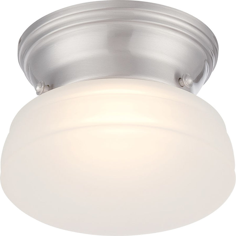 Nuvo Lighting Bogie 6in 1-Light Flush Mount | Transitional Brushed Nickel and Frosted Glass | Hallway & Bathroom | 6 x 6 x 4.25 in | Model 62-612