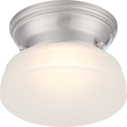 Nuvo Lighting Bogie 6in 1-Light Flush Mount | Transitional Brushed Nickel and Frosted Glass | Hallway & Bathroom | 6 x 6 x 4.25 in | Model 62-612