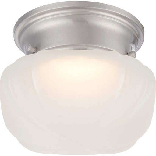 Nuvo Lighting Bogie 6.25in 1-Light Flush Mount | Transitional Brushed Nickel and Frosted Glass | Hallway & Bathroom | 6.25 x 6.25 x 4.62 in | Model 62-613