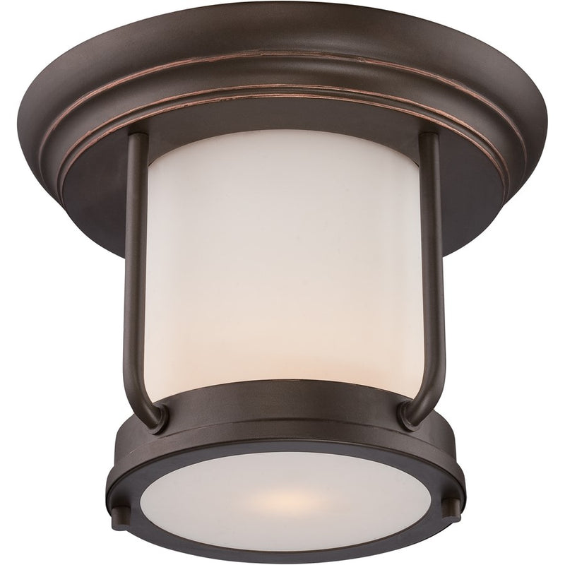 Nuvo Bethany 10in 1-Light Outdoor Flush Mount | Transitional Mahogany Bronze and Satin White Glass | Covered Patio & Entryway | 10 x 10 x 8 | Model 62-633