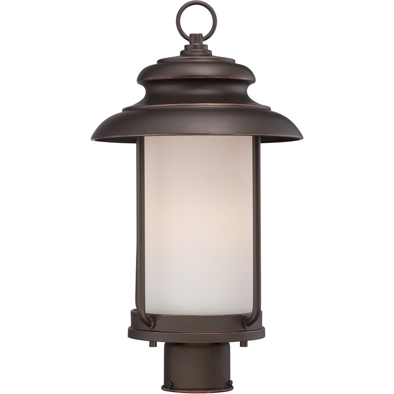Nuvo Bethany 18in 1-Light LED Outdoor Post Light | Transitional Mahogany Bronze and Satin White Glass | Entryway & Garden Path | 10 x 18.38 | Model 62-634