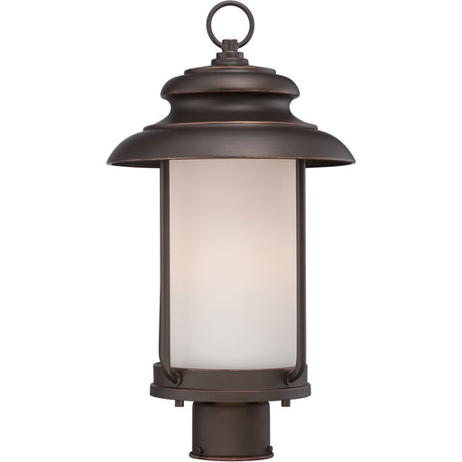 Nuvo Bethany 18in 1-Light LED Outdoor Post Light | Transitional Mahogany Bronze and Satin White Glass | Entryway & Garden Path | 10 x 18.38 | Model 62-634