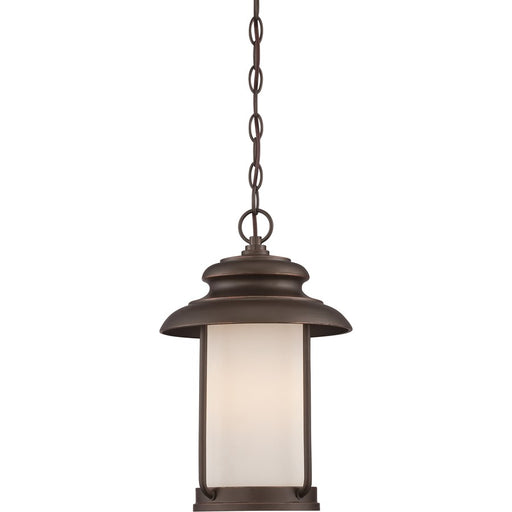 Nuvo Bethany 10in 1-Light Outdoor Hanging Lantern | Transitional Mahogany Bronze and Satin White Glass | Covered Patios & Entryways | 10 x | Model 62-635
