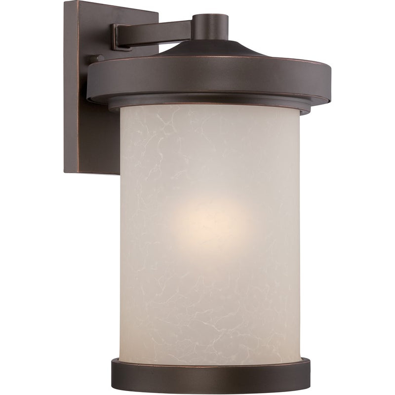 Nuvo Diego 9in 1-Light Outdoor Wall Sconce | Transitional Mahogany Bronze and Satin Amber Glass | Covered Patio & Entryway | 9 x 9.75 x 14 | Model 62-642