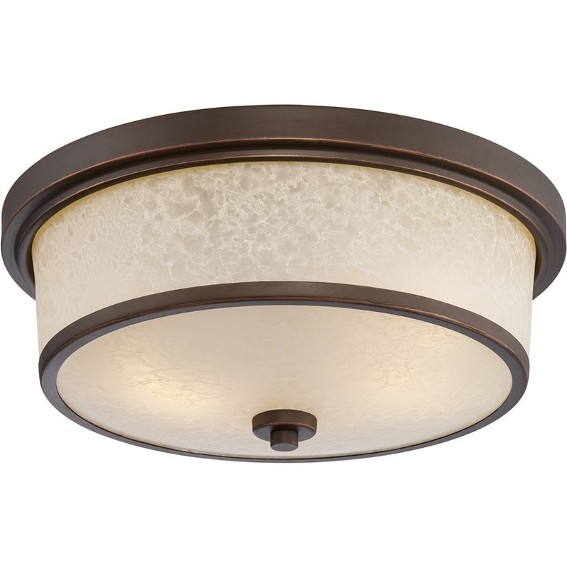 Nuvo Diego 13in 2-Light Outdoor Flush Mount | Transitional Mahogany Bronze and Satin Amber Glass | Covered Patios & Entryways | 13 x 5.25 in | Model 62-643