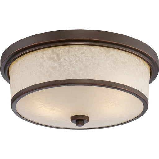 Nuvo Diego 13in 2-Light Outdoor Flush Mount | Transitional Mahogany Bronze and Satin Amber Glass | Covered Patios & Entryways | 13 x 5.25 in | Model 62-643