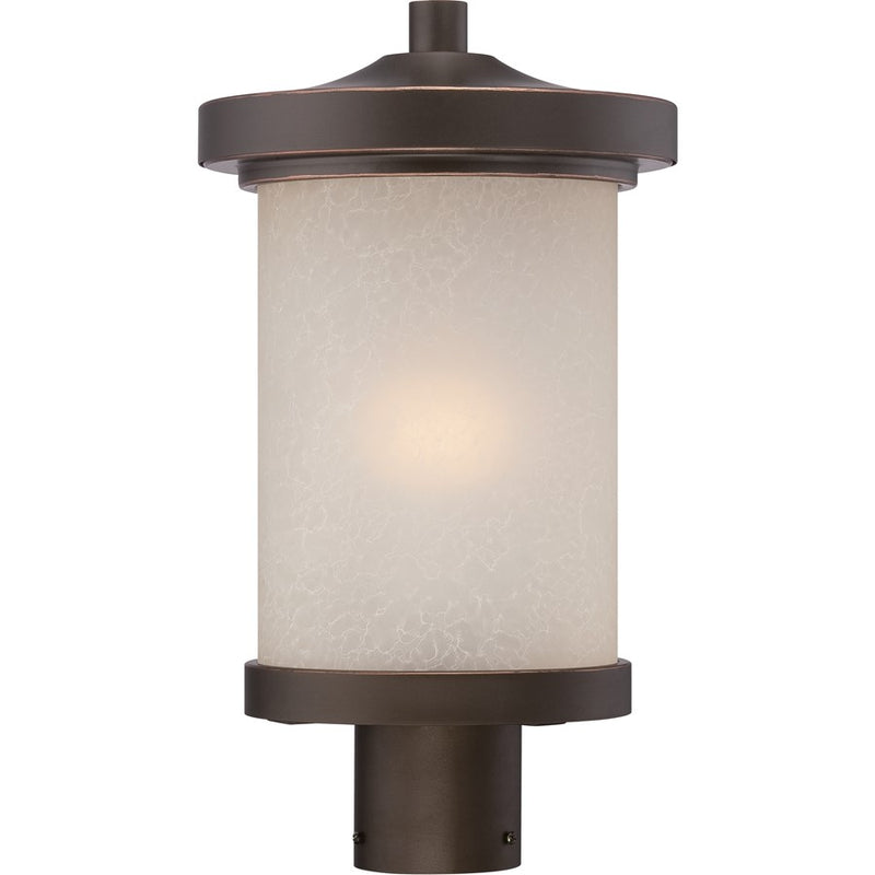 Nuvo Diego 9in 1-Light Outdoor Post Light | Transitional Mahogany Bronze and Satin Amber Glass | Entryway & Patio | 9 x 9 x 16.12 in | Model 62-644
