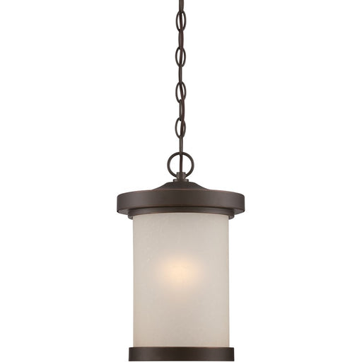 Nuvo Diego 9in 1-Light Outdoor Hanging Lantern | Transitional Mahogany Bronze and Satin Amber Glass | Covered Patios & Entryways | 9 x | Model 62-645