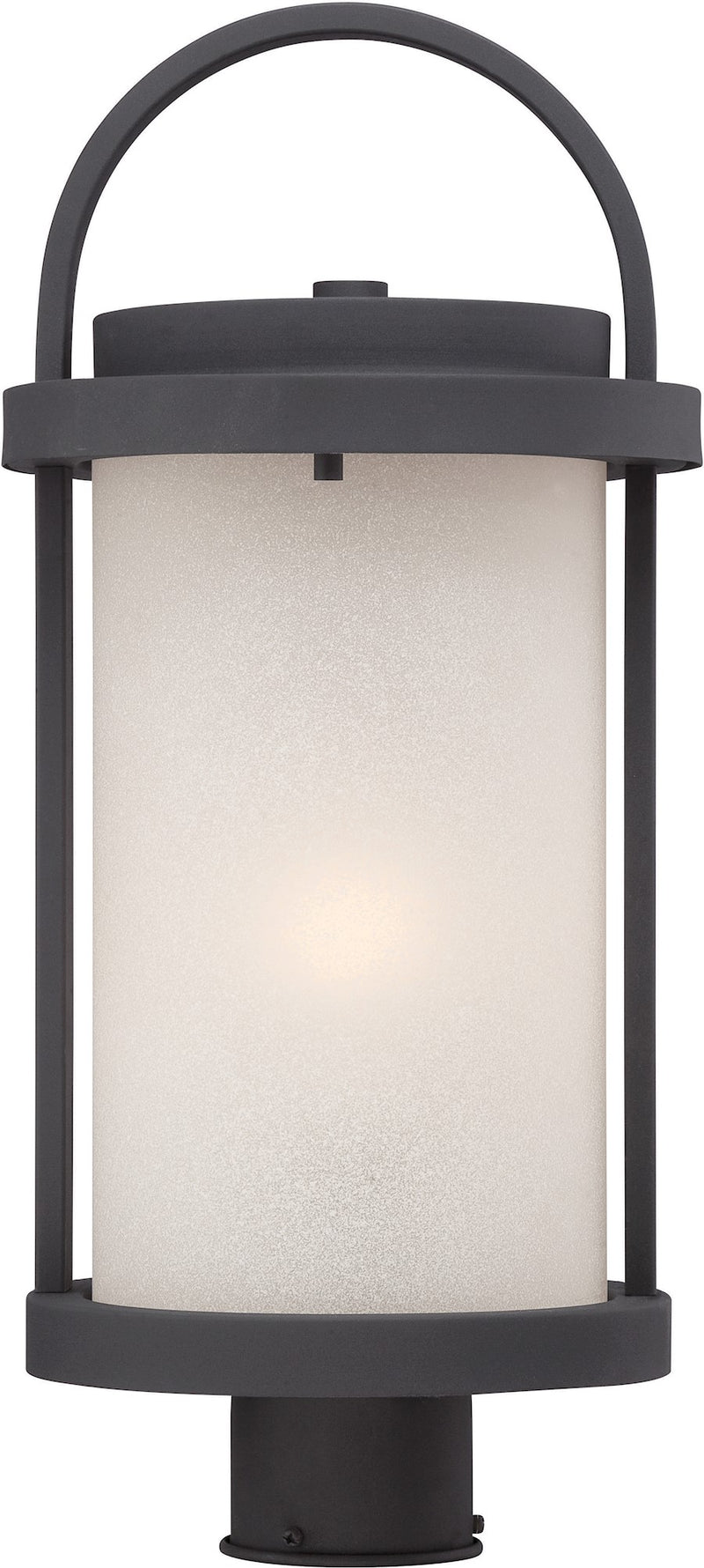 Nuvo Willis 19.88in 1-Light Outdoor Post Light | Transitional Textured Black and Antique White Glass | Entryway & Garden Path | 9 x 19.88 in | Model 62-654