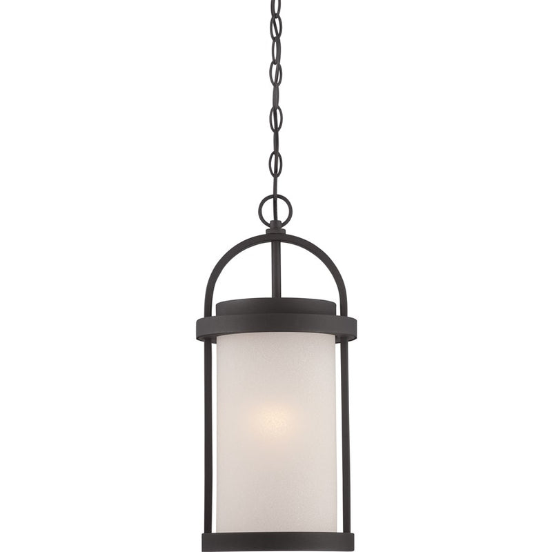 Nuvo Willis 9in 1-Light Outdoor Hanging Lantern | Transitional Textured Black and Antique White Glass | Covered Patios & Entryways | 9 x 9 | Model 62-655