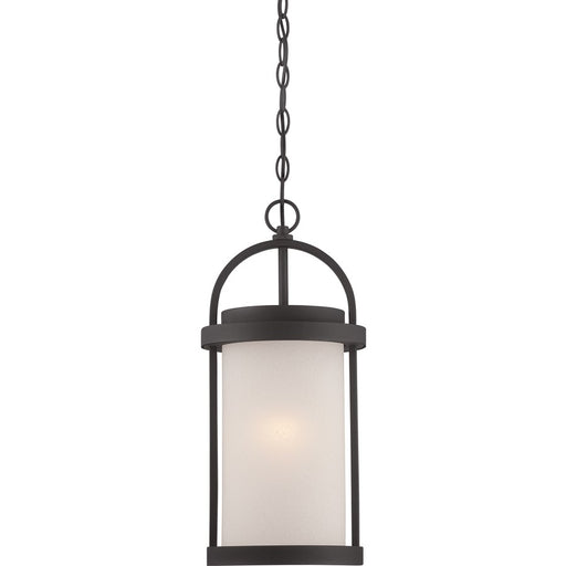 Nuvo Willis 9in 1-Light Outdoor Hanging Lantern | Transitional Textured Black and Antique White Glass | Covered Patios & Entryways | 9 x 9 | Model 62-655