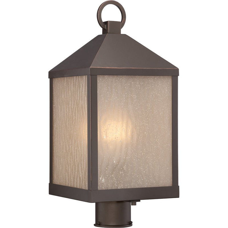 Nuvo Haven 8.5in 1-Light Outdoor Post Light | Transitional Mahogany Bronze and Sanded Tea Stain Glass | Entryway & Patio | 8.5 x 8.5 x | Model 62-664