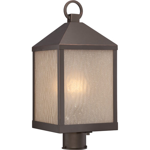 Nuvo Haven 8.5in 1-Light Outdoor Post Light | Transitional Mahogany Bronze and Sanded Tea Stain Glass | Entryway & Patio | 8.5 x 8.5 x | Model 62-664