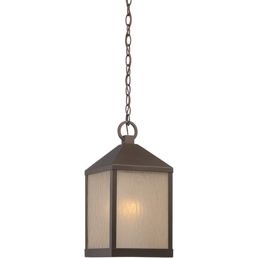 Nuvo Haven 8.5in 1-Light Outdoor Hanging Lantern | Transitional Mahogany Bronze and Sanded Tea Stain Glass | Covered Patios & Entryways | Model 62-665