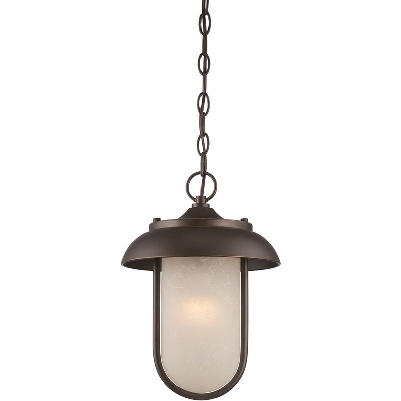 Nuvo Tulsa 10in 1-Light Outdoor Hanging Lantern | Transitional Mahogany Bronze and Satin Amber Glass | Covered Patios & Entryways | 10 x 10 | Model 62-675