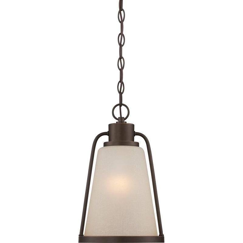 Nuvo Tolland 9in 1-Light Outdoor Pendant | Transitional Mahogany Bronze and Champagne Glass | Covered Patio & Entryway | 9 x 9 x 14.75 in | Model 62-685