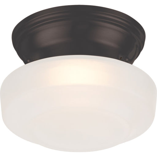 Nuvo Lighting Bogie 6in 1-Light LED Flush Mount | Transitional Aged Bronze and Frosted Glass | Bathroom & Covered Patio | 6 x 6 x 4 in | Model 62-701