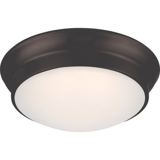 Nuvo Lighting Conrad 12in 1-Light LED Flush Mount | Transitional Aged Bronze and Frosted Glass | Bedroom & Hallway | 12 x 4.12 in | Model 62-705