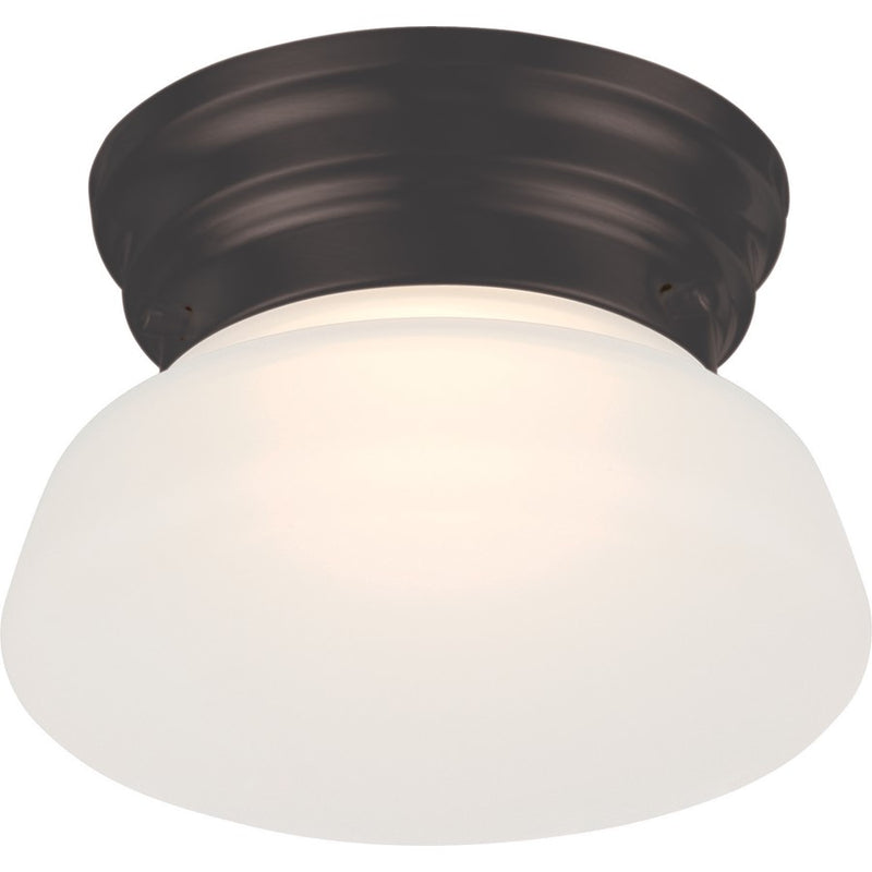 Nuvo Lighting Bogie 6in 1-Light Flush Mount | Transitional Aged Bronze and Frosted Glass | Hallway & Bathroom | 6 x 6 x 4.25 in | Model 62-714