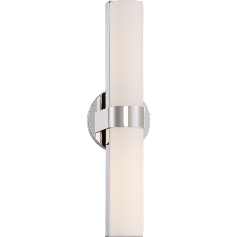 Nuvo Bond 17.5in 2-Light LED Vanity | Transitional Polished Nickel and White Acrylic | Bathroom Vanity Light | 17.5 x 2.67 x 4 in, Damp | Model 62-722