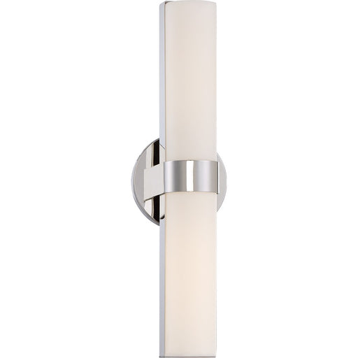 Nuvo Bond 17.5in 2-Light LED Vanity | Transitional Polished Nickel and White Acrylic | Bathroom Vanity Light | 17.5 x 2.67 x 4 in, Damp | Model 62-722