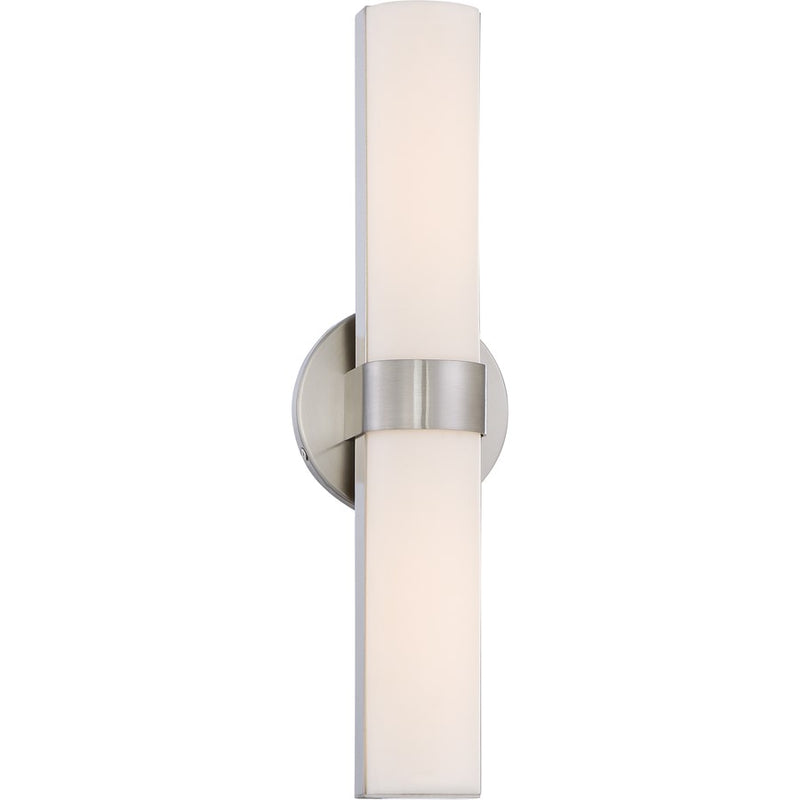 Nuvo Bond 17.5in 2-Light LED Vanity | Transitional Brushed Nickel and White Acrylic | Bathroom Vanity Light | 2.67 x 17.5 x 4 in | Model 62-732