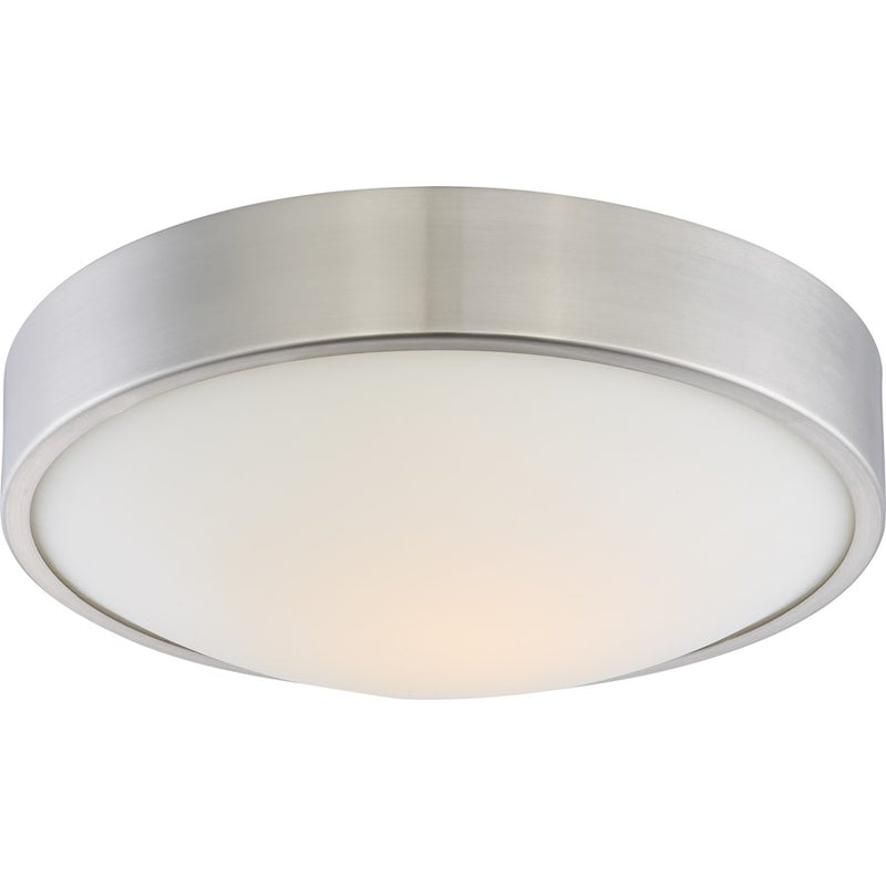 Nuvo Lighting Perk 13in 1-Light LED Flush Mount | Transitional Brushed Nickel and White Glass | Bedroom & Hallway | 13 x 13 x 3.94 in | Model 62-775