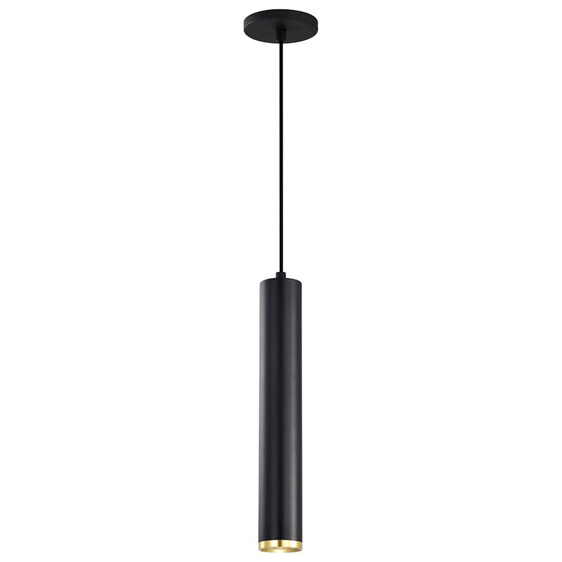 Nuvo Lighting Century 16in 1-Light LED Pendant | Contemporary Matte Black and Brushed Brass Aluminum with Clear Acrylic Lens | Kitchen | Model 62-818
