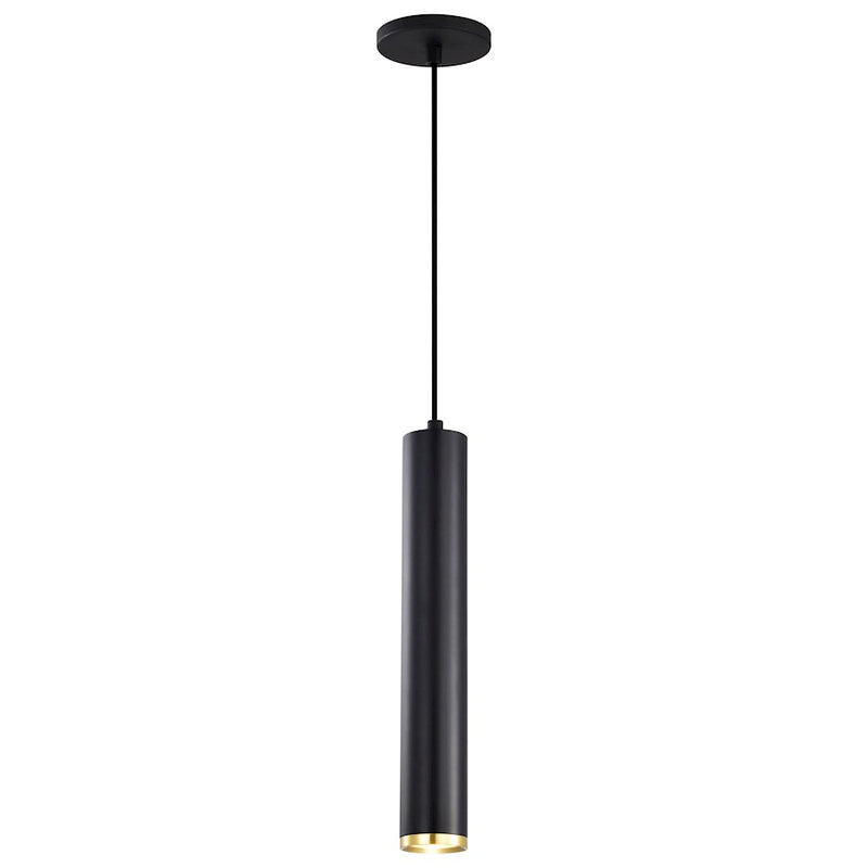 Nuvo Lighting Century 16in 1-Light LED Pendant | Contemporary Matte Black and Brushed Brass Aluminum with Clear Acrylic Lens | Kitchen | Model 62-818