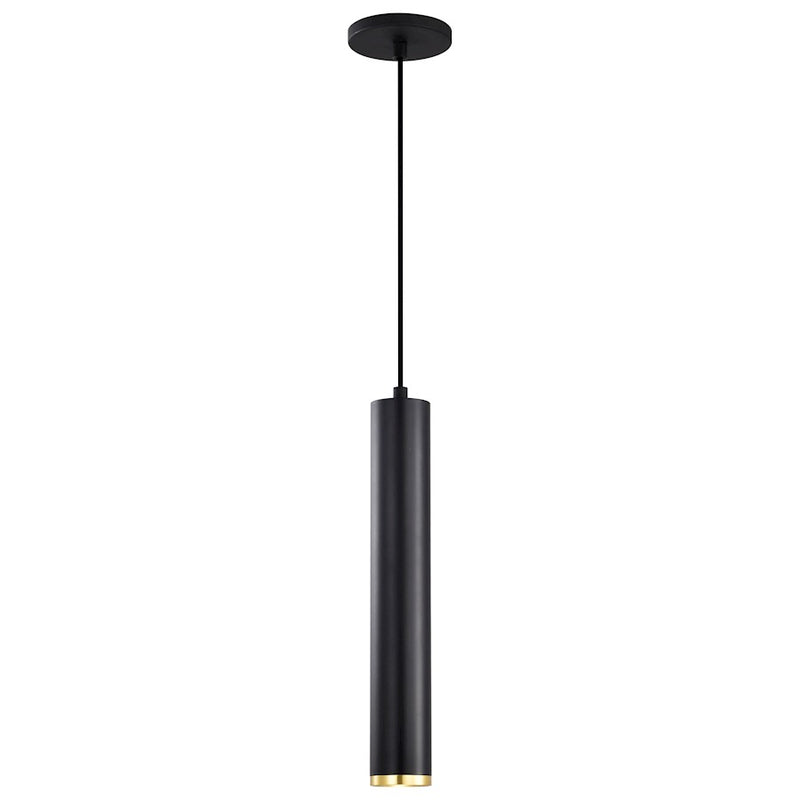 Nuvo Lighting Century 16in 1-Light LED Pendant | Contemporary Matte Black and Brushed Brass Aluminum with Clear Acrylic Lens | Kitchen | Model 62-818