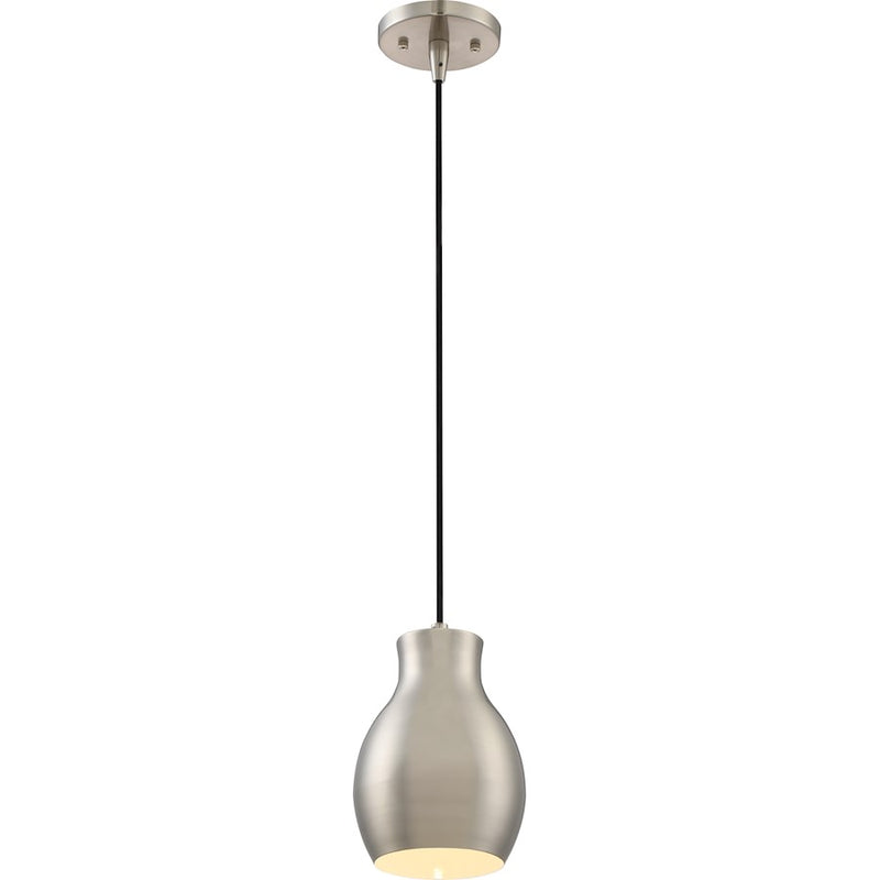 Nuvo Lighting Vessel 1-Light LED Mini Pendant | Modern Brushed Nickel and White Accent | Kitchen Island & Dining Room | 950 Lumens 3000K | Model 62-837