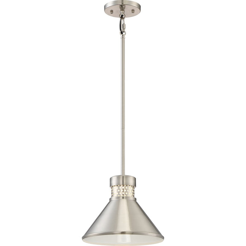 Nuvo Lighting Doral 8in 1-Light LED Pendant | Modern Brushed Nickel and White Accent | Kitchen Island & Dining Room | 950 Lumens 3000K | Model 62-851