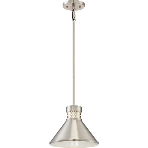 Nuvo Lighting Doral 8in 1-Light LED Pendant | Modern Brushed Nickel and White Accent | Kitchen Island & Dining Room | 950 Lumens 3000K | Model 62-851