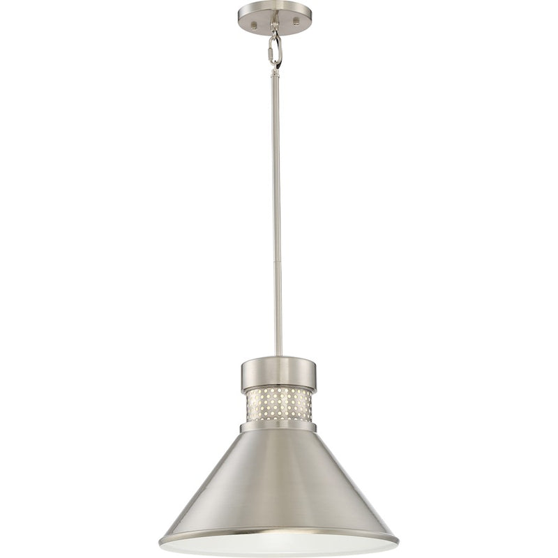 Nuvo Lighting Doral 11in 1-Light LED Pendant | Modern Brushed Nickel and White Accent | Kitchen Island & Dining Room | 1190 Lumens 3000K | Model 62-852