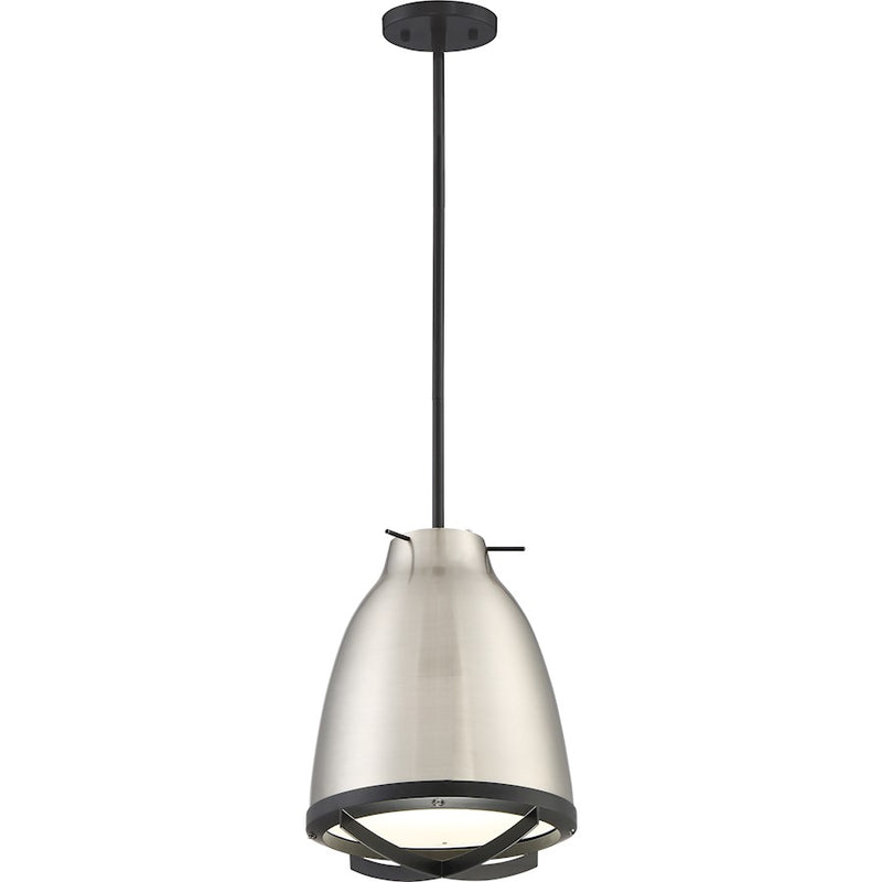 Nuvo Lighting Thrust 14.5in 1-Light LED Pendant | Modern Brushed Nickel and White Accent | Kitchen Island & Dining Room | 1190 Lumens | Model 62-862